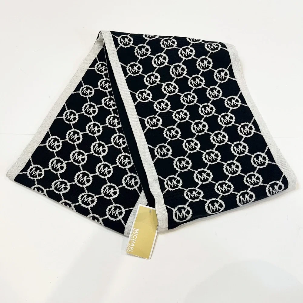 NEW Michael Kors Scarf Black White Logo Monogram Knit Infinity Scarf NWT